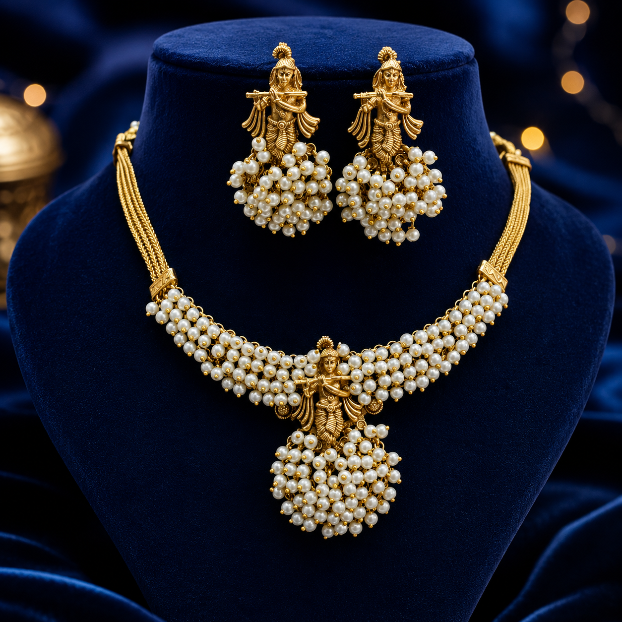 Krishna Pearl Temple Jewellery Set