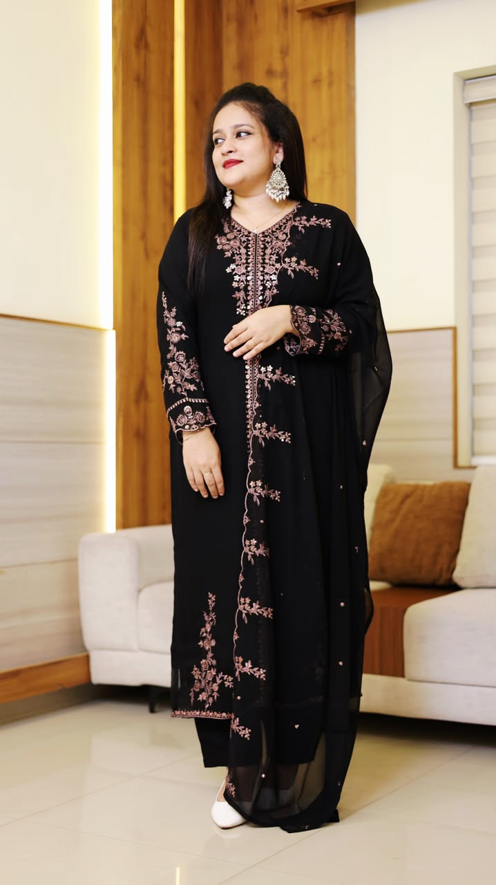 Stylish Embroidered Georgette Salwar Set Design 6