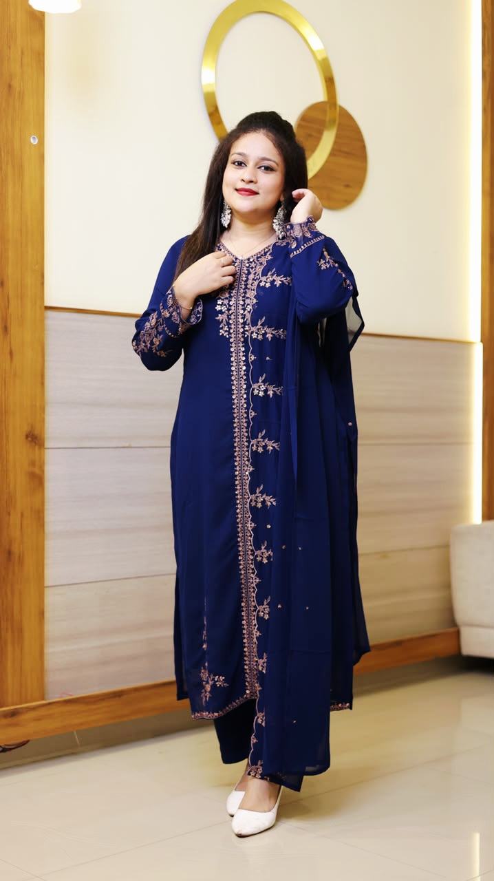 Stylish Embroidered Georgette Salwar Set Design 7