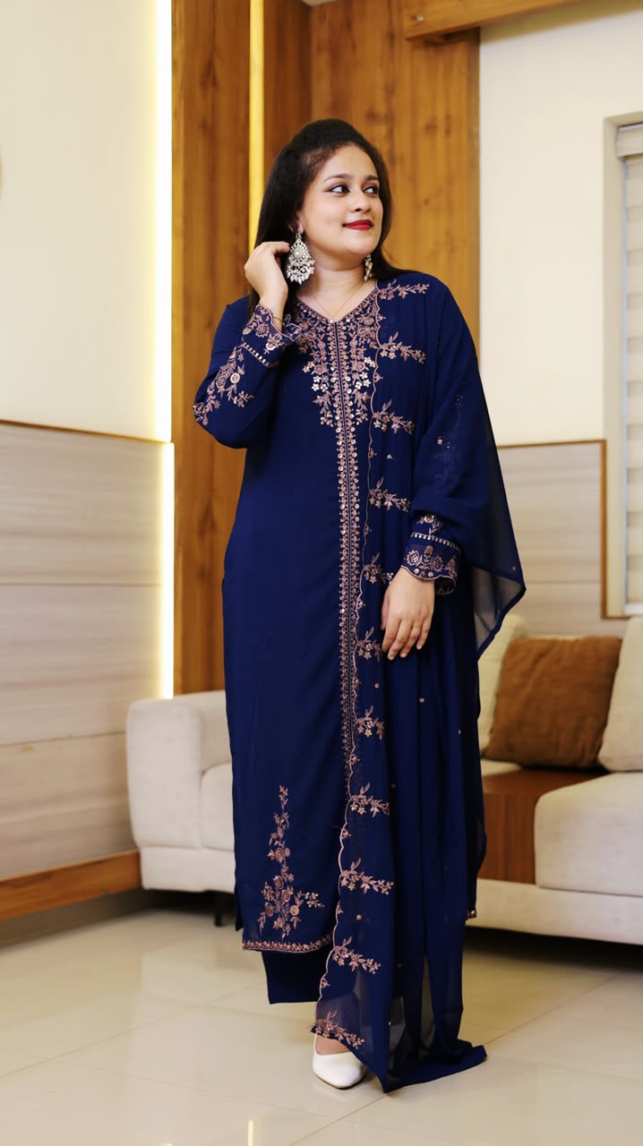 Stylish Embroidered Georgette Salwar Set Design 8