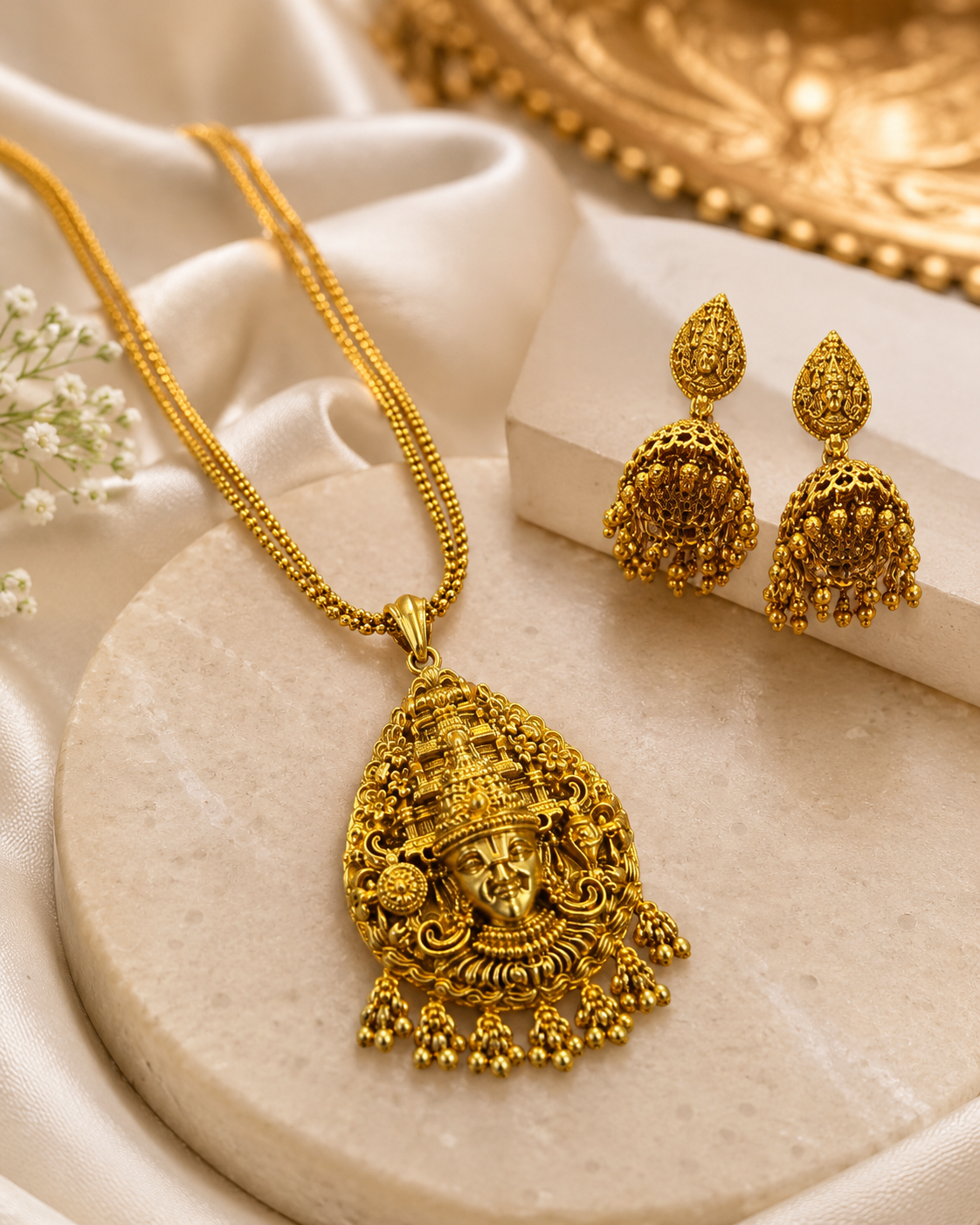 Temple Pendant Jewellery Set Design 3