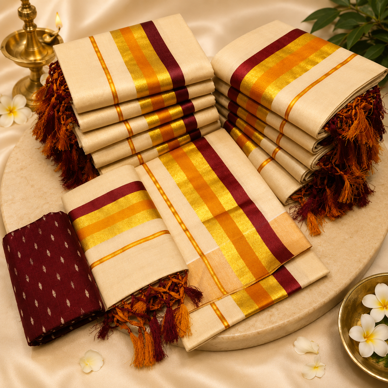 Golden Tissue Kunjalam Set Mund Design 3