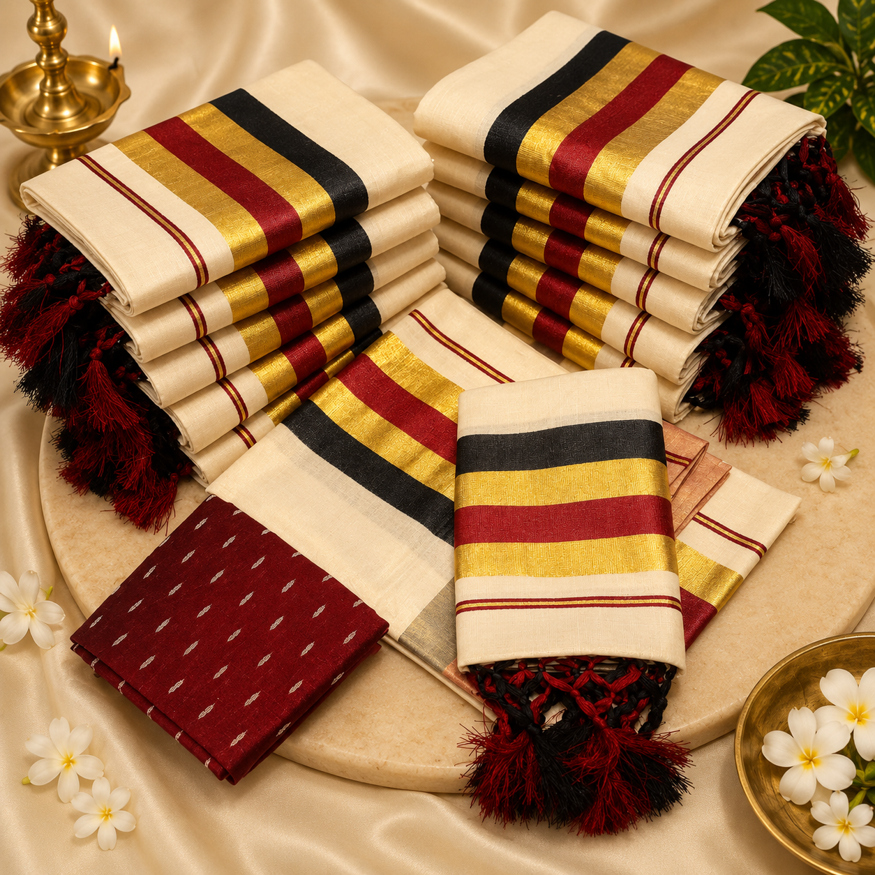 Golden Tissue Kunjalam Set Mund Design 4