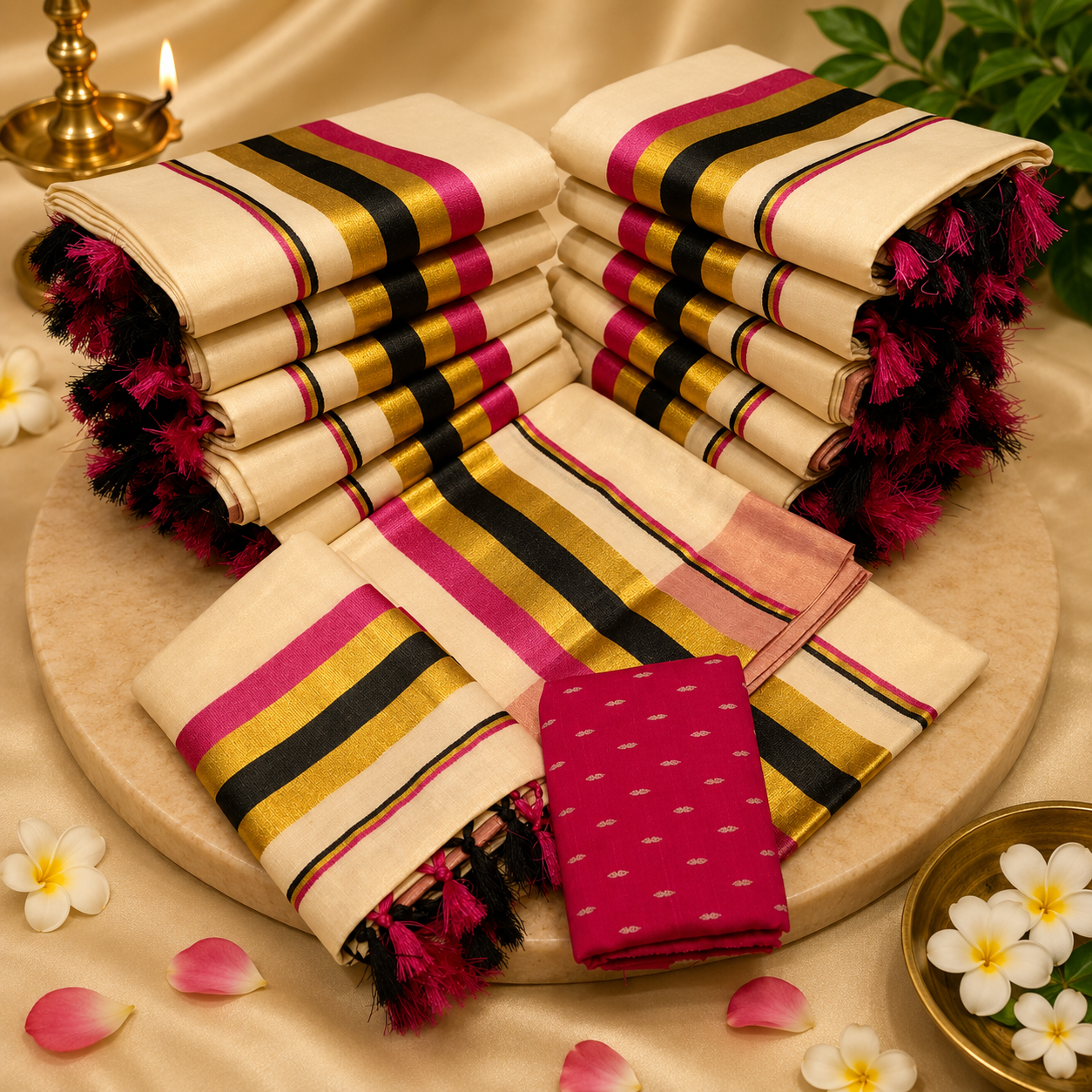 Golden Tissue Kunjalam Set Mund Design 6
