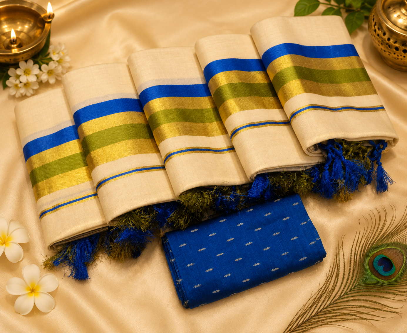Golden Tissue Kunjalam Set Mund Design 7