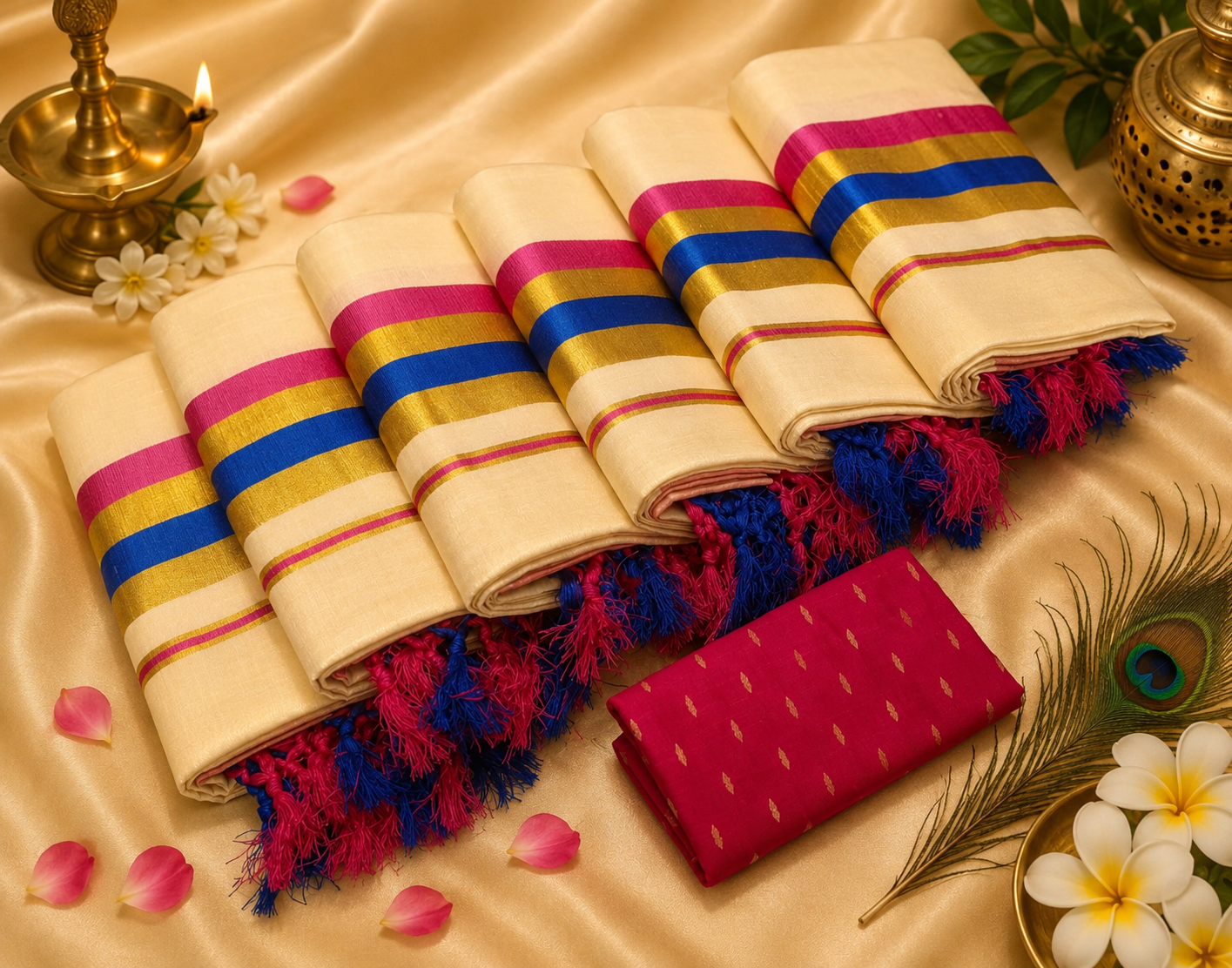 Golden Tissue Kunjalam Set Mund Design 8