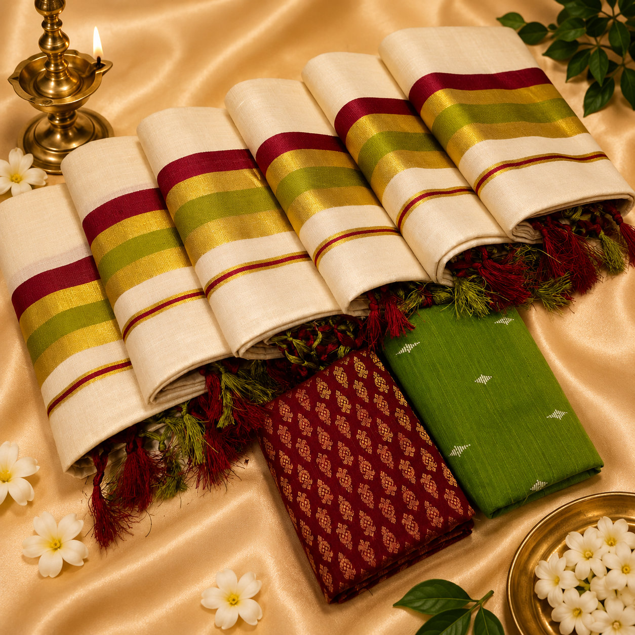 Golden Tissue Kunjalam Set Mund Design 9