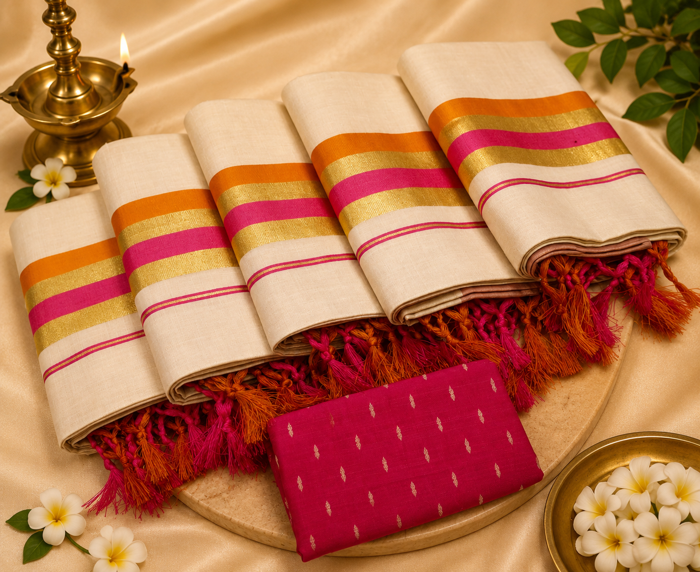 Golden Tissue Kunjalam Set Mund Design 10