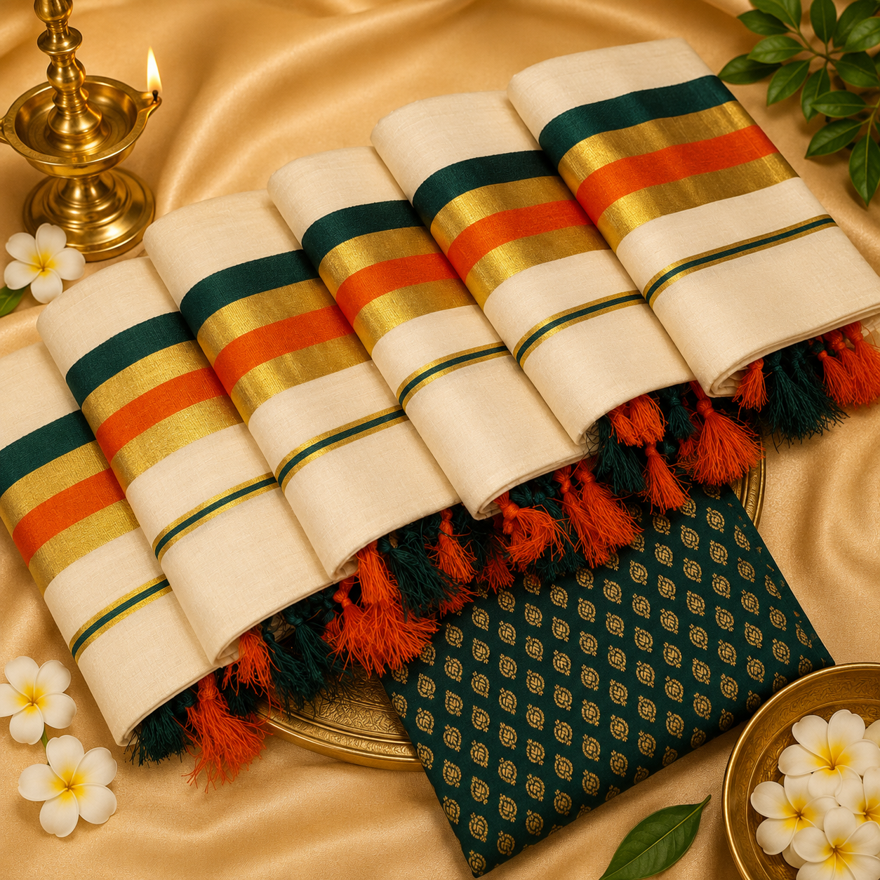 Golden Tissue Kunjalam Set Mund Design 11