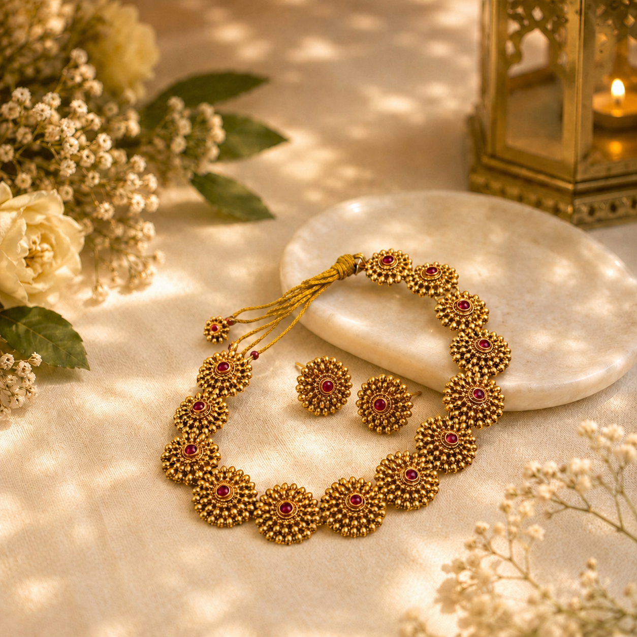 Traditional Antique Gold Floral Choker Necklace