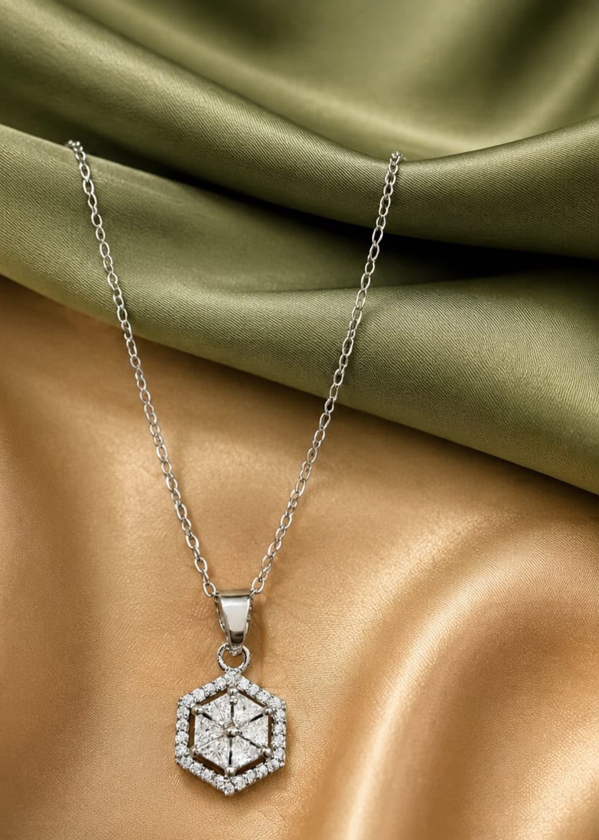 Hexagon Crystal Pendant Necklace